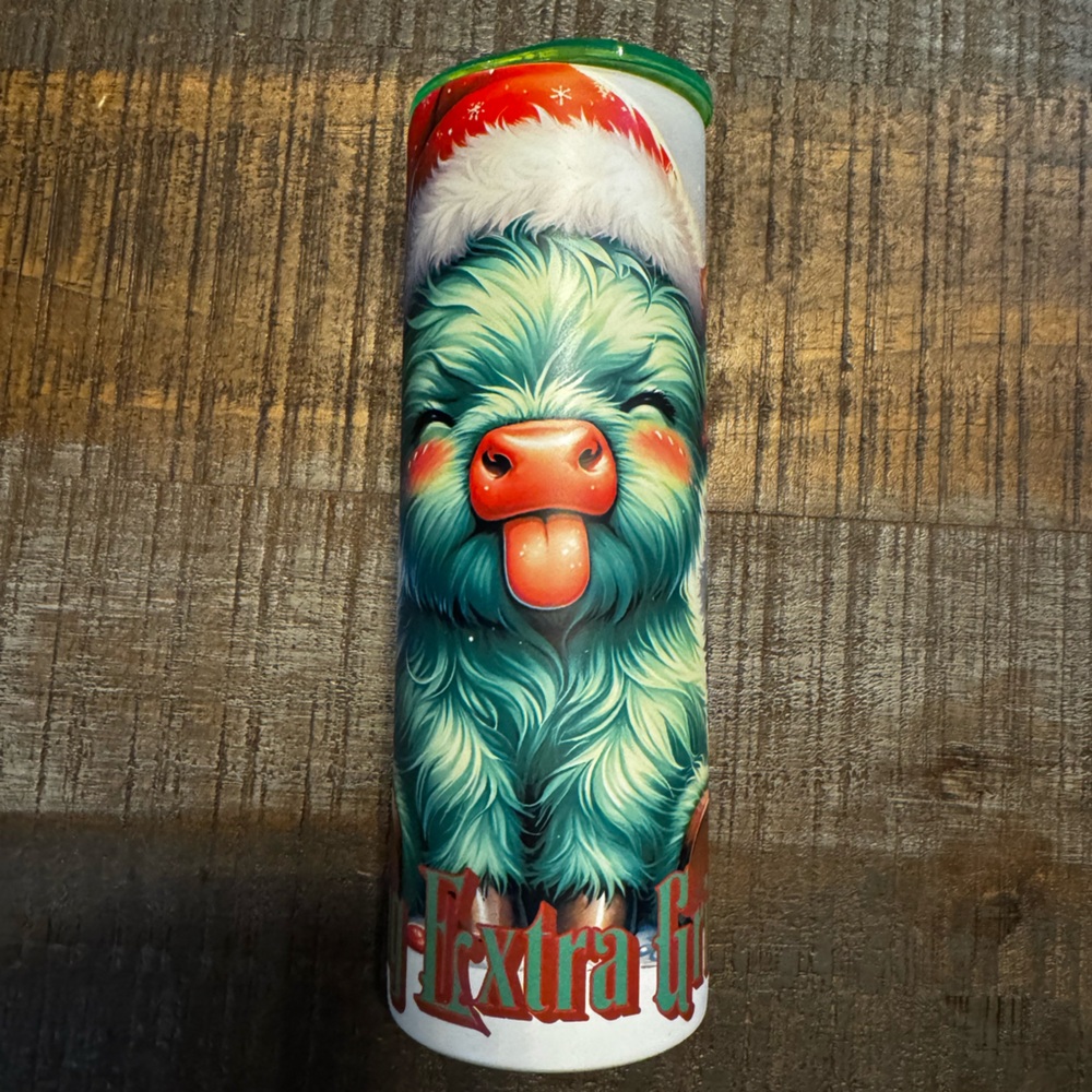 NWOT Highland Cow 20 Oz Tumbler Feeling Extra Grinchy Christmas Cow Grinchy